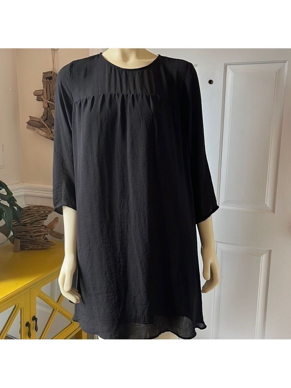 𝅺h&m Black Sheer Sleeves Tunic Shift Dress 14